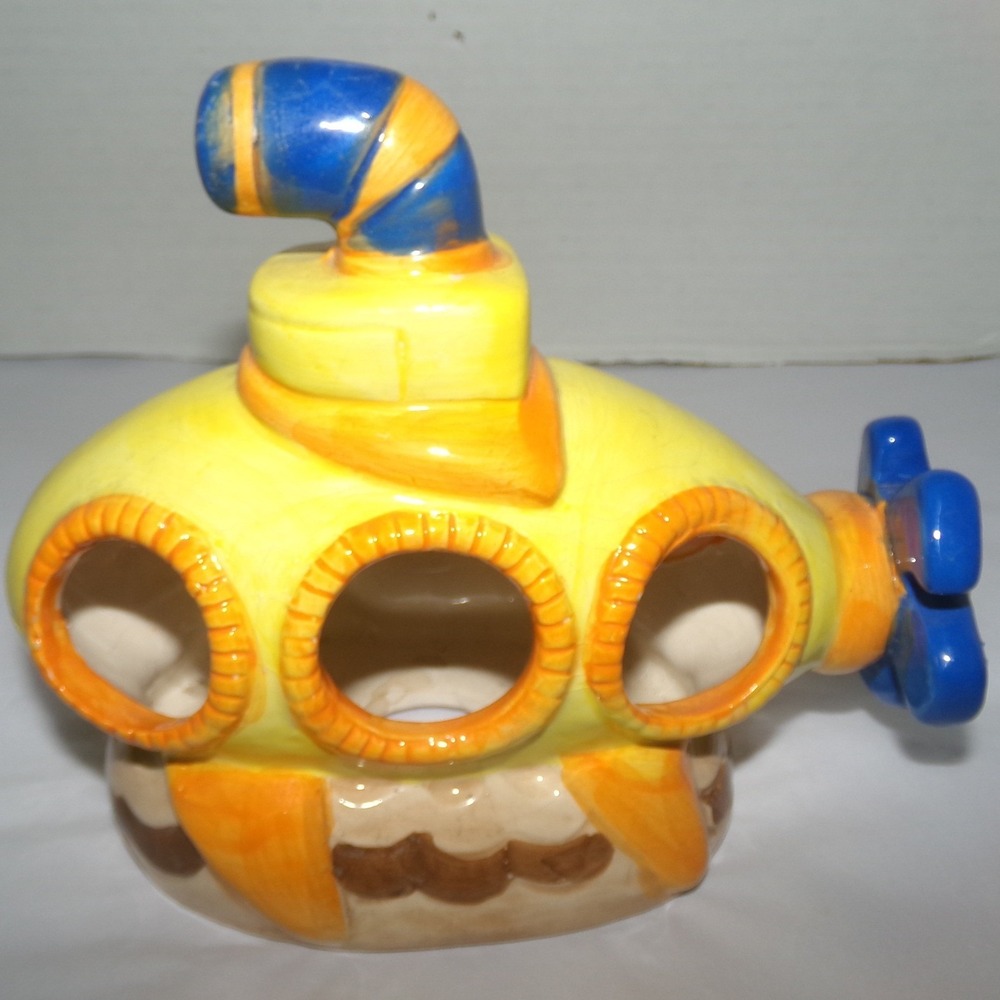 Ceramic Yellow Submarine Aquarium Decor Tea Light Holder Nautical Ornament